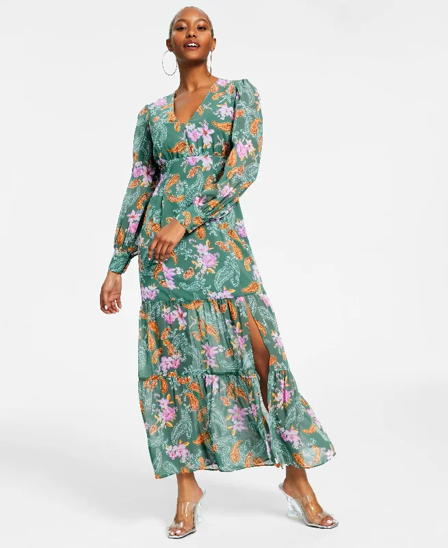 Bar III Petite Floral Chiffon Long Sleeve Maxi Dress Comfortable Long-Sleeve Maxi Dress