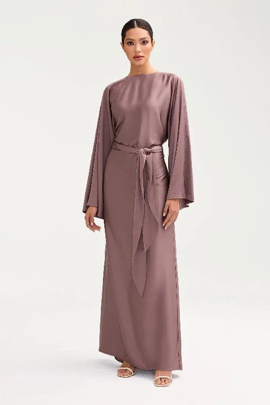 Batool Satin Maxi Dress - Deep Taupe Fashionable High-Waist Maxi Dress