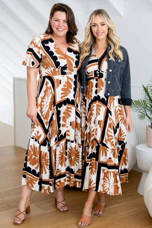 Bethany Maxi Dress Sahara Print Comfortable Maxi Dress with Sleeves