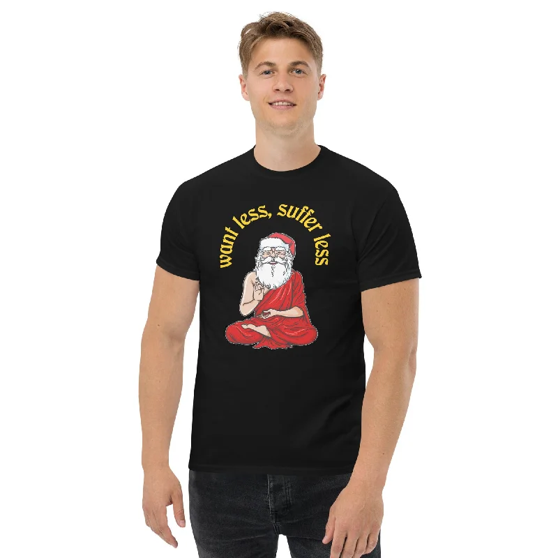 Buddha Claus - Want less, suffer less - Plus-Sized T-Shirt Hooded Caped Shawl Collar