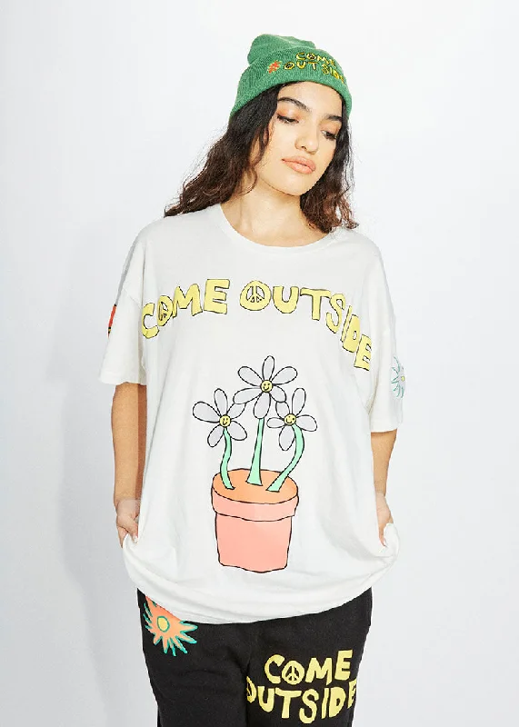 Come Outside Puff Print Graphic Short Sleeve Tee Chenille Blend Fleece Blend Nylon Blend