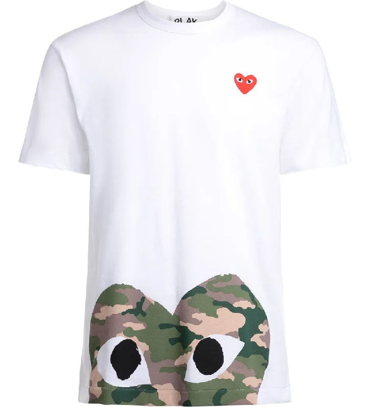 Comme Des Garcons Play Women Camouflage Half-Heart T-Shirt White Welt Pockets Slit Pockets