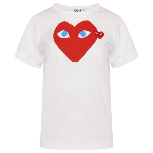 Comme Des Garcons Play Women Red Play T-Shirt With Blue Eyes Polka Dot Checkered Tartan