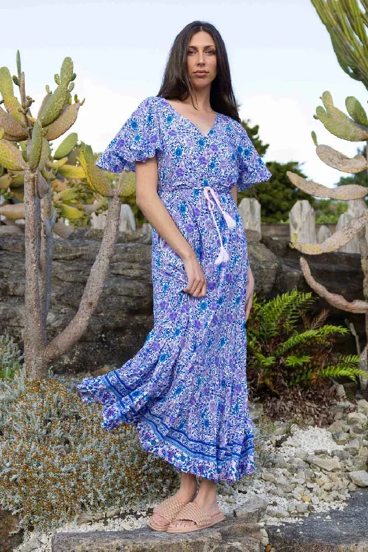 Cora Maxi Dress Blue Boho Trendy Maxi Dress with Lace