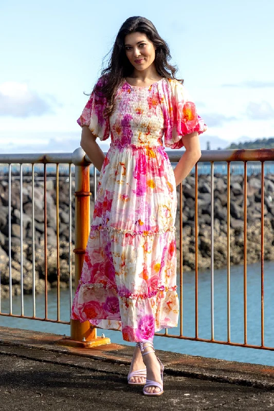 Courtney Maxi Dress Pink Floral Elegant Silk Maxi Dress