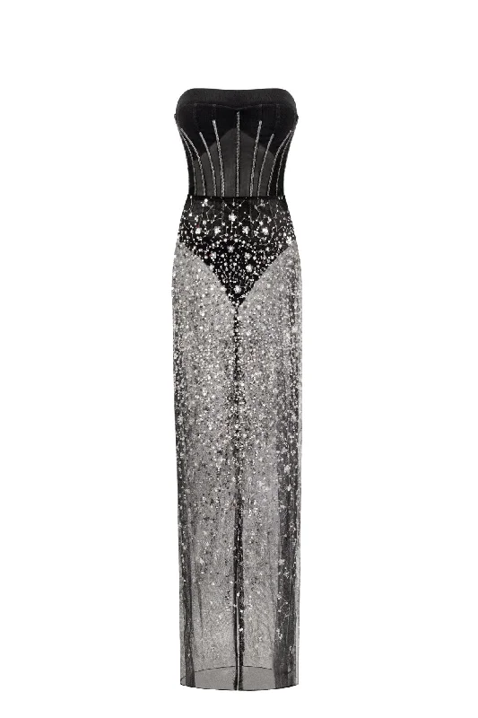 Crystal-covered fabulous black maxi dress Classic Solid Maxi Dress