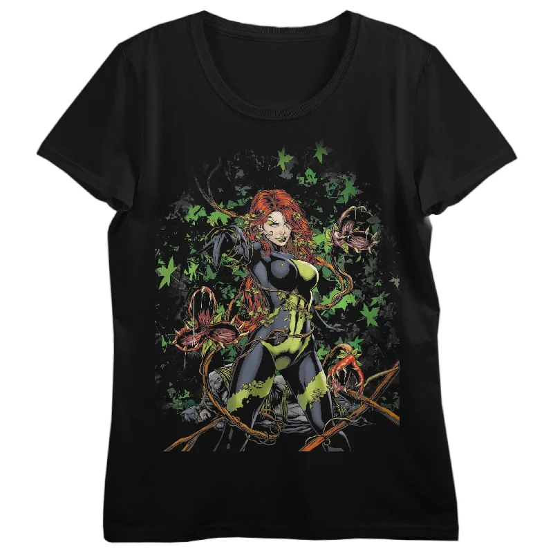 Poison Ivy Tangled T-Shirt - Official DC Comics Black Cotton Tee Handmade Hand-knitted Hand-woven