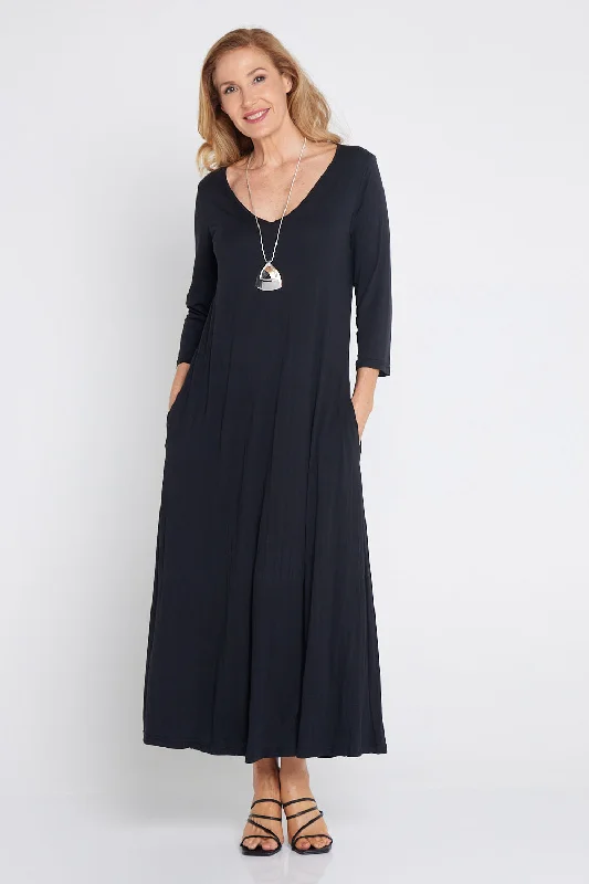 Demi Bamboo Maxi Dress - Black Comfortable T-Shirt Maxi Dress