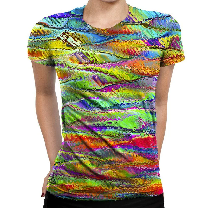 Distorted Colors Womens T-Shirt Print Jacquard Patchwork