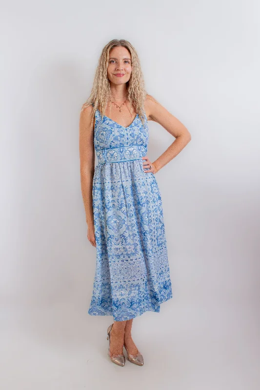 Blue Fiesta Sleeveless Maxi Dress Stylish One-Shoulder Maxi Dress