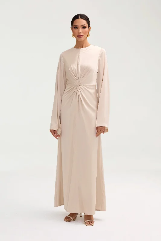 Duha Satin Twist Front Maxi Dress - Cloud Fashionable Off-Shoulder Maxi Dress