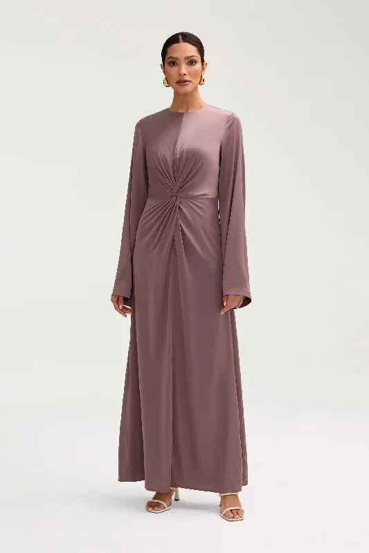 Duha Satin Twist Front Maxi Dress - Deep Taupe Chic Summer Maxi Dress