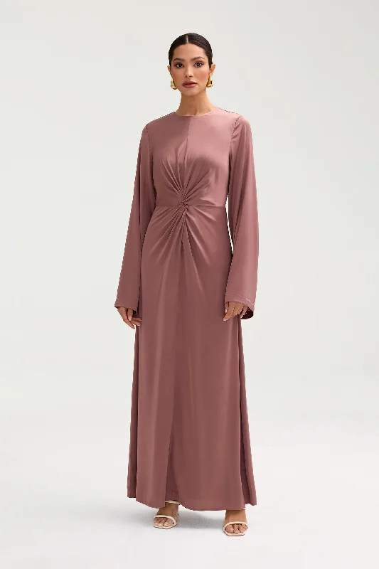 Duha Satin Twist Front Maxi Dress - Dusky Mauve Casual Maxi Dress with Pockets