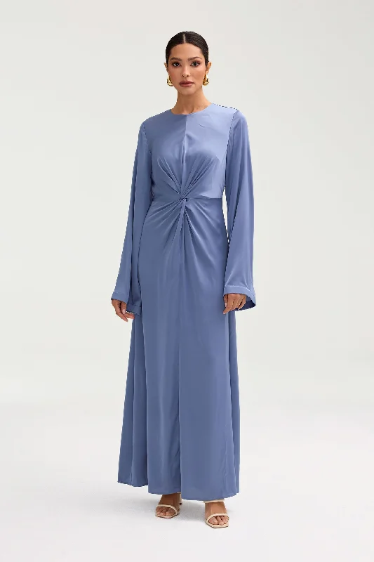 Duha Satin Twist Front Maxi Dress - Dusty Blue Elegant Lace Maxi Dress