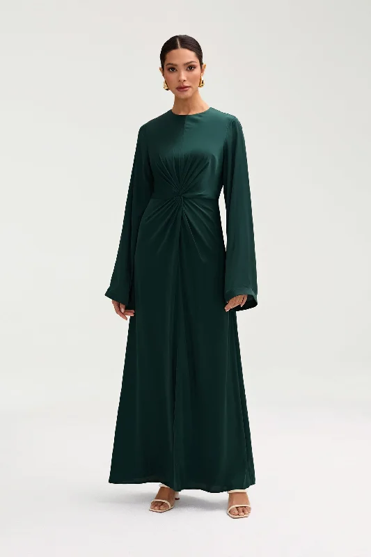 Duha Satin Twist Front Maxi Dress - Emerald Cozy Wrap Maxi Dress