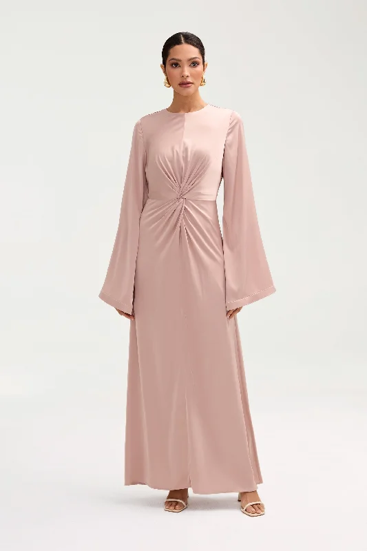 Duha Satin Twist Front Maxi Dress - Pink Jasmine Classic V-Neck Maxi Dress