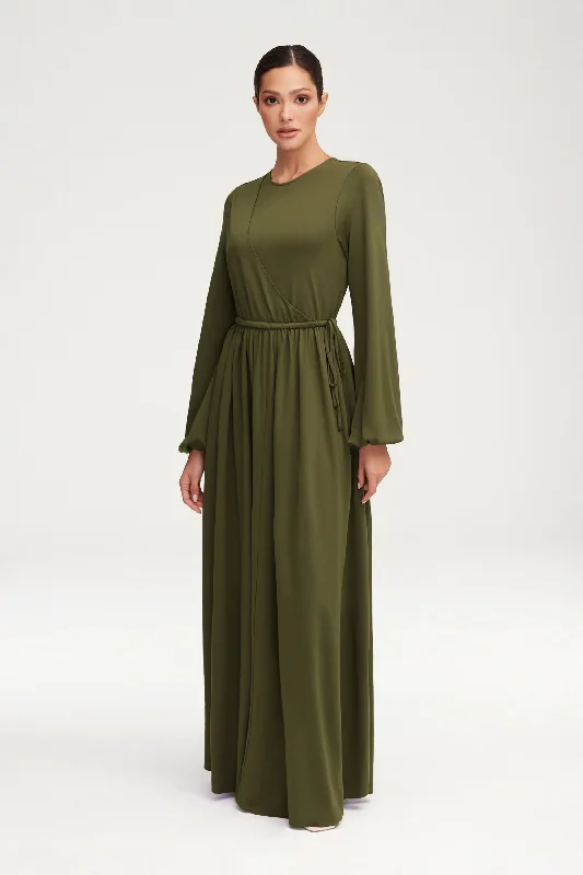 Emma Jersey Elastic Waist Maxi Dress - Khaki Green Comfortable Satin Maxi Dress