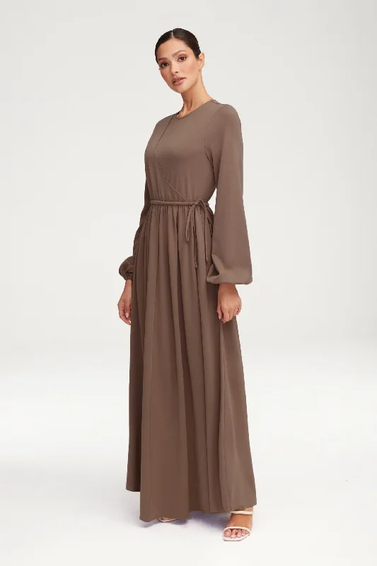 Emma Jersey Elastic Waist Maxi Dress - Taupe Elegant Maxi Dress with Pockets