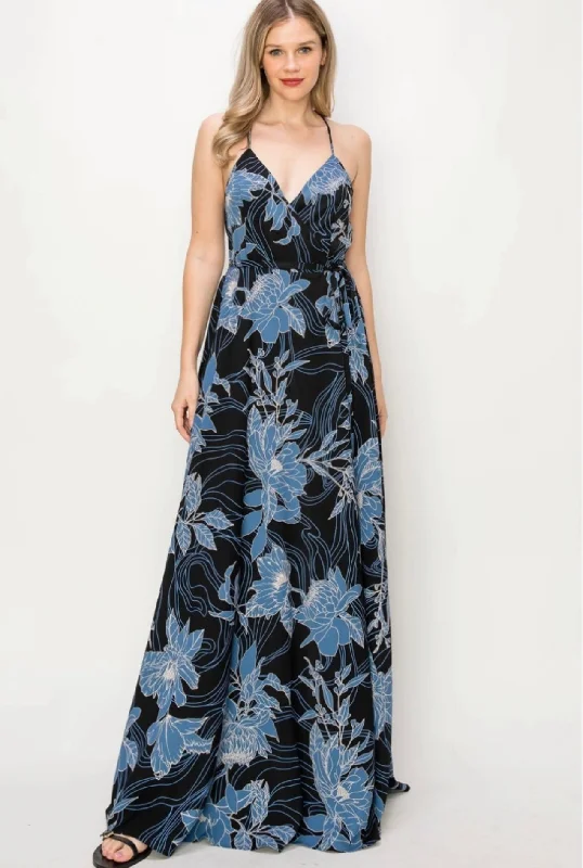 Floral Sleeveless Wrap Maxi Dress Classic Strapless Maxi Dress