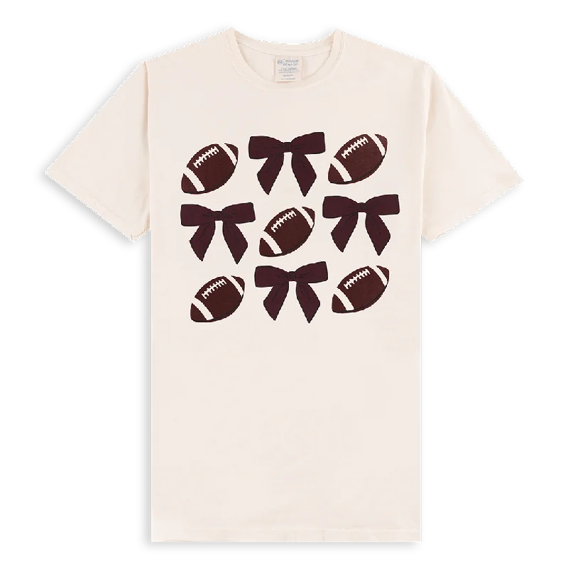 Footballs and Bows T-Shirt Hooded Caped Shawl Collar