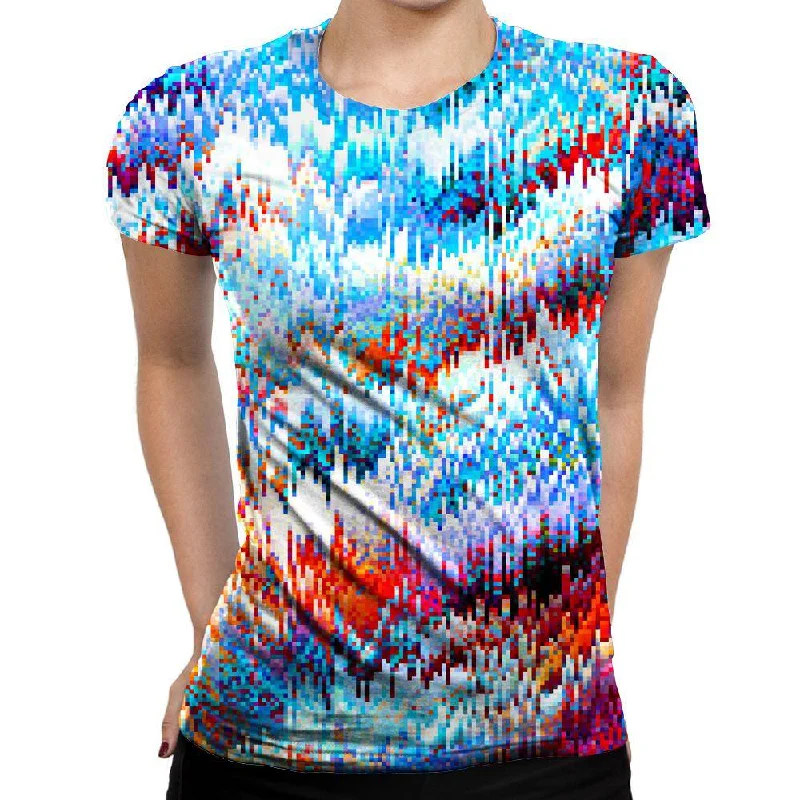 Forest Pixel Womens T-Shirt Spandex Blend Rayon Blend Denim Blend