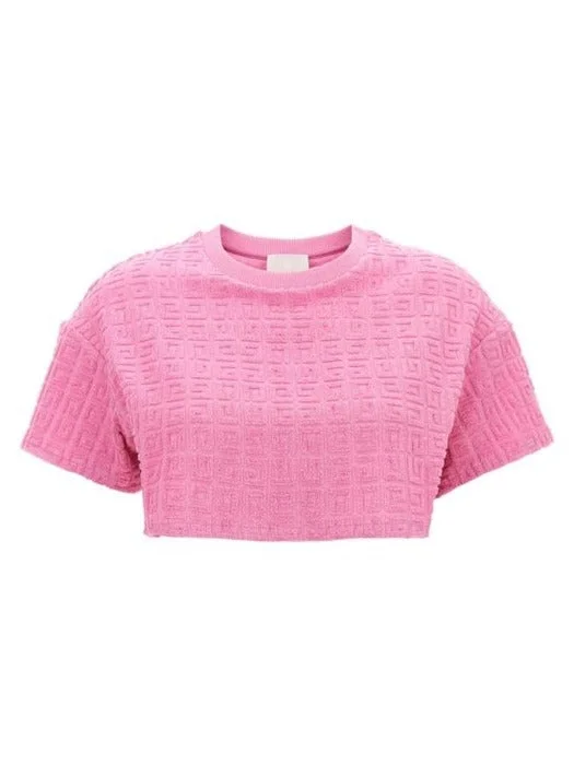 Givenchy Women Cropped T-Shirt In 4G Cotton Towelling Jacquard Old Pink Rayon Velvet Corduroy