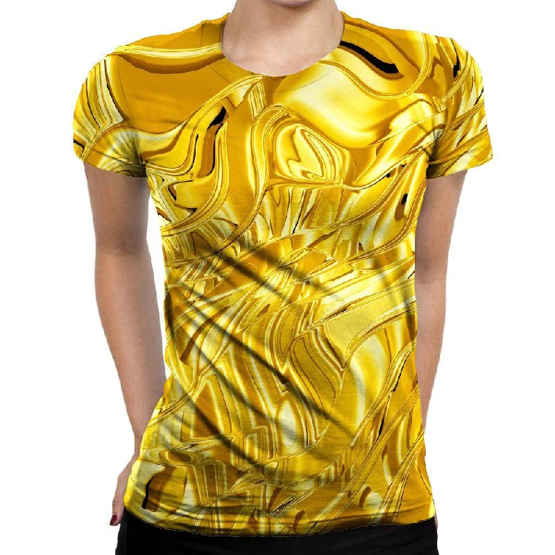 Gold Womens T-Shirt Graphic Embroidered Appliqued