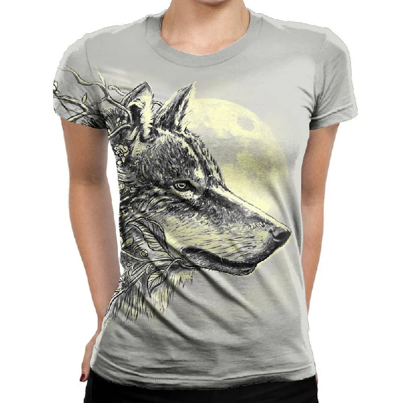 Gray Wolf Womens T-Shirt V-Neck T-Shirt Long Sleeve Cotton