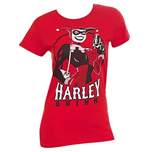 Harley Quinn with Gun Costume Junior T-Shirt DC Comics Zippered Buttoned Snapped