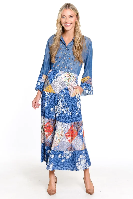 Blue Floral Tiered Maxi Dress Fashionable Off-Shoulder Maxi Dress