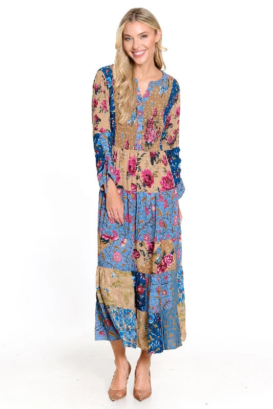 Blue Floral Tiered Maxi Dress Trendy Satin Maxi Dress