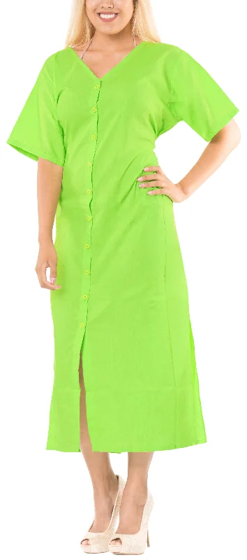 LA LEELA Bikini Swimwear Swimsuit Beach Cardigan Cover-ups Women Dresses Solid Green_A997 Fun Pattern Swimsuit