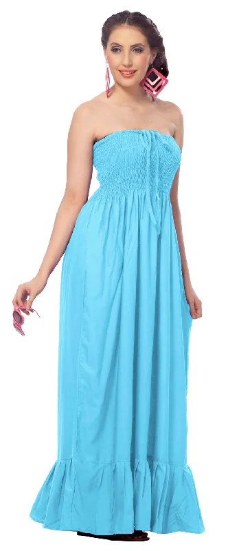 LA LEELA Evening Beach Swimwear Rayon Solid Sundress Strapless Tube Dress Light Blue 2103 One Size Strap Bikini Set