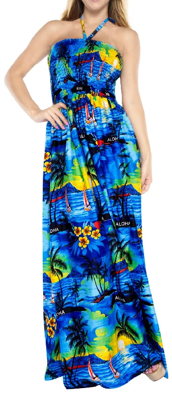 LA LEELA Evening Beach Swimwear Soft Printed Cover Up Womens Swimsuit  Tube Dress Blue 421 One Size Vibrant Bikini Bottoms