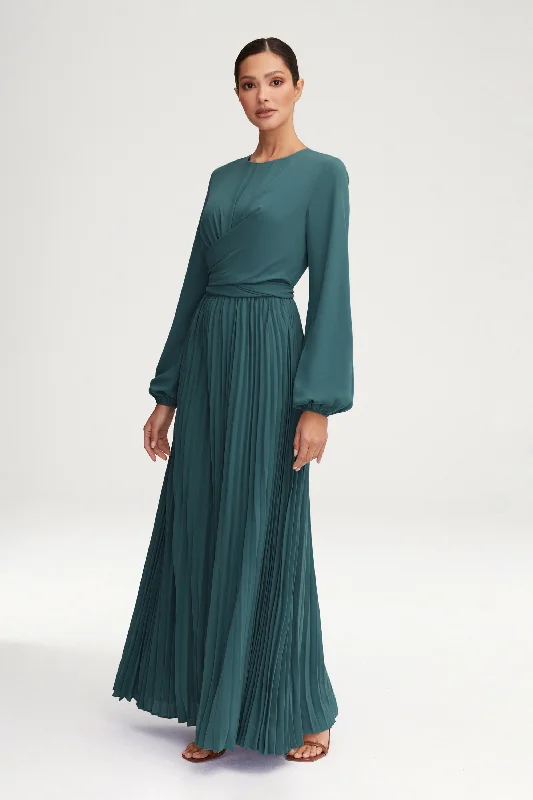 Layana Pleated Wrap Waist Maxi Dress - Dark Sea Green Comfortable T-Shirt Maxi Dress