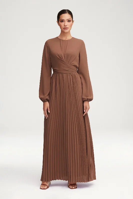 Layana Pleated Wrap Waist Maxi Dress - Pecan Comfortable Casual Maxi Dress