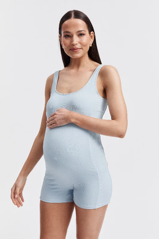 Walk/Swim Romper (Pale Blue) Deep-V Swimsuit Design