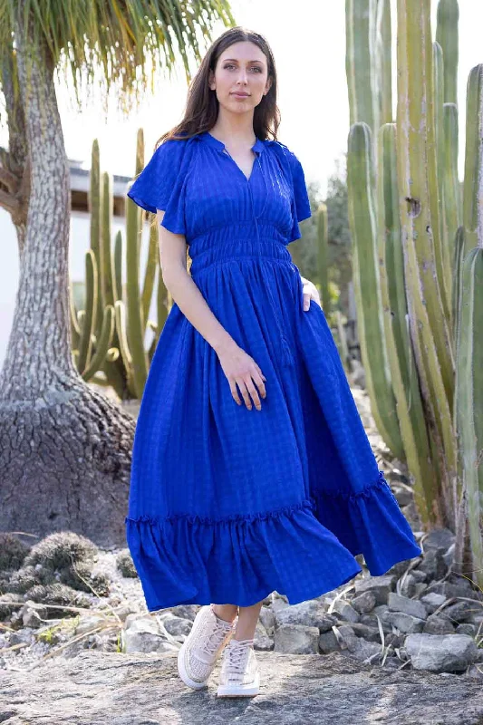 Mistee Maxi Dress Blue Comfortable Ruffle Maxi Dress