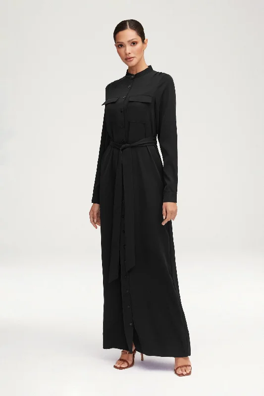 Olivia Button Down Utility Maxi Dress - Black Classic Tulle Maxi Dress