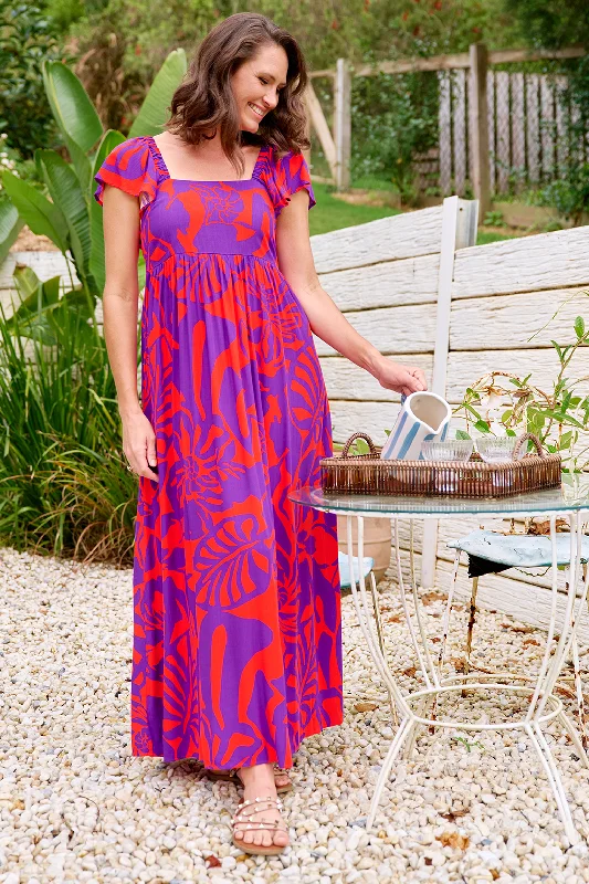 Peaches Maxi Dress Maya Print Purple Trendy Floral Print Maxi Dress