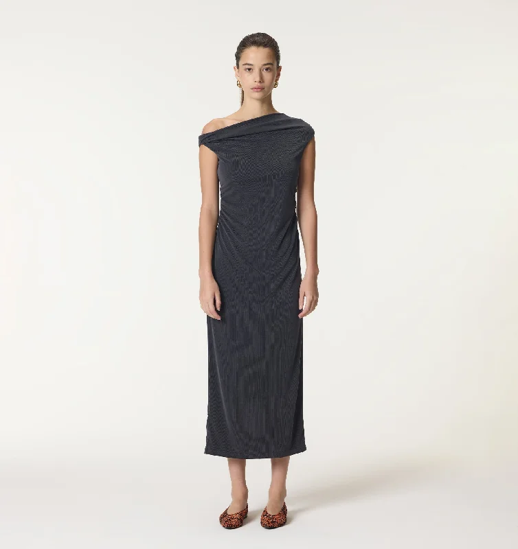 Piper Twist Maxi Dress - Charcoal Trendy Ruffled Maxi Dress