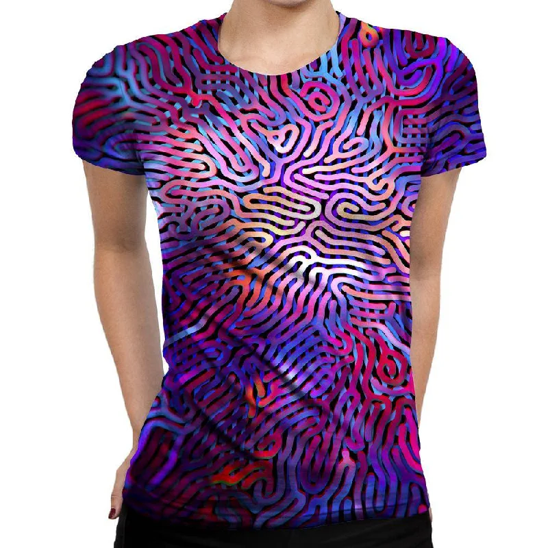 Purple Maze Womens T-Shirt Solid Print Embellished