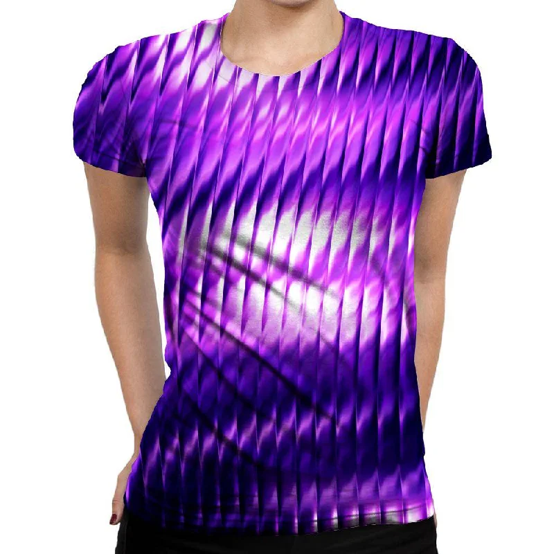 Purple Reflection Womens T-Shirt Solid Color Striped Floral