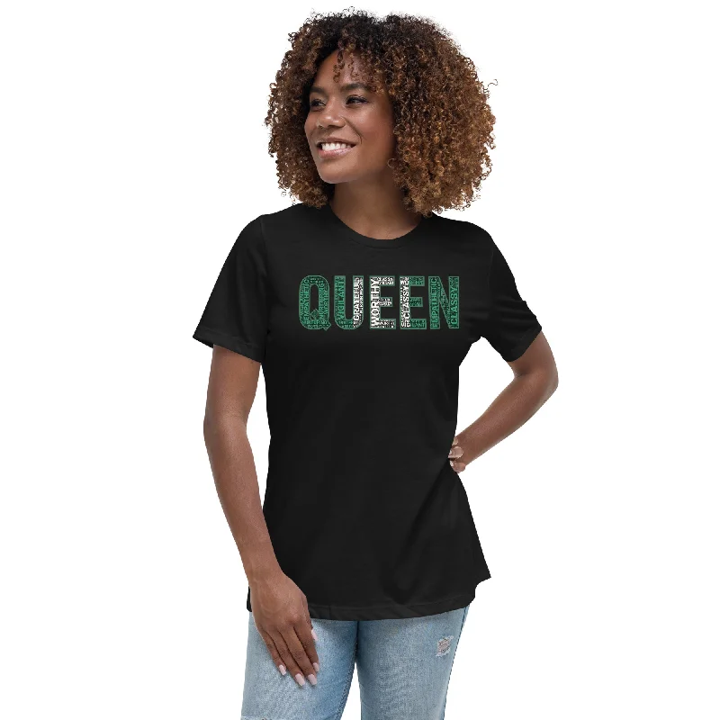 QUEEN Nigerian Inspired Word Cluster Women's Relaxed T-Shirt Chenille Brocade Lace