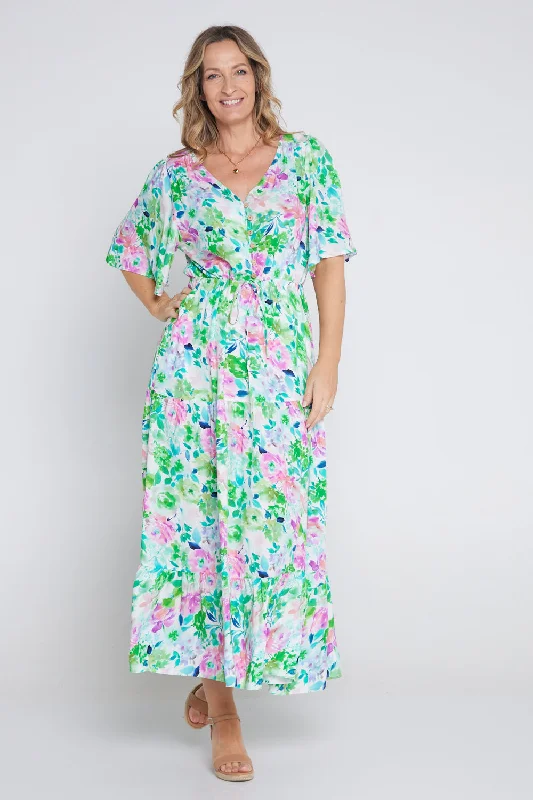 Quinn Maxi Dress - Jade/Amethyst Floral Cozy Knit Maxi Dress