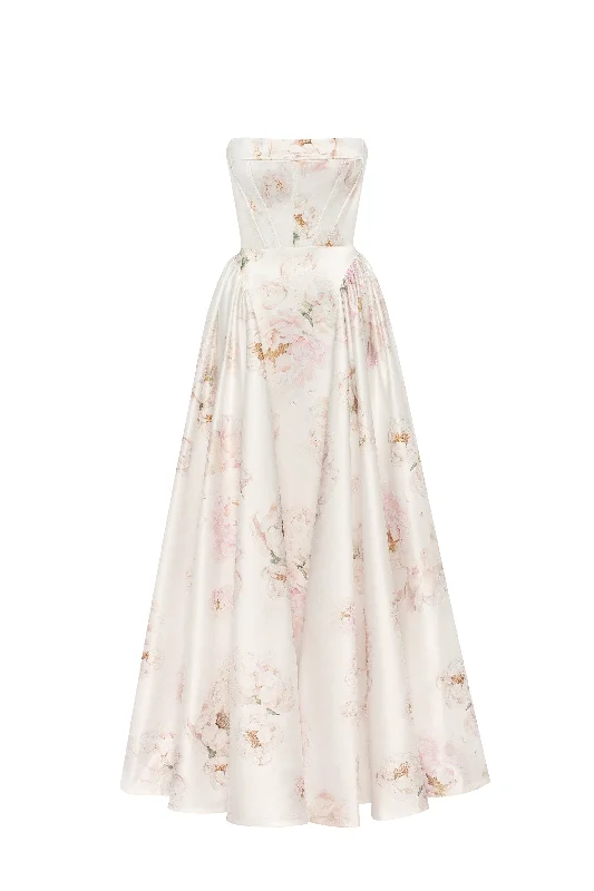 Refined pink peony maxi dress, Garden of Eden Comfortable Maxi Dress with Slits