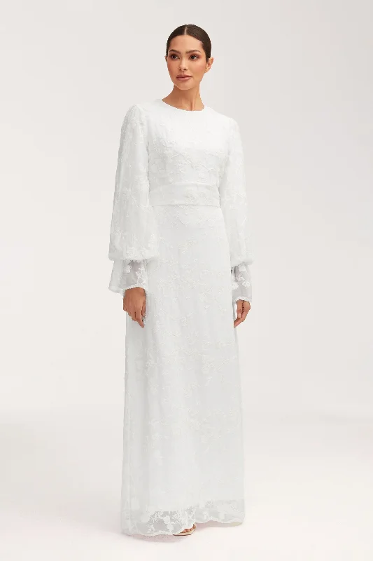 Romaissa White Lace Maxi Dress Comfortable Bohemian Maxi Dress