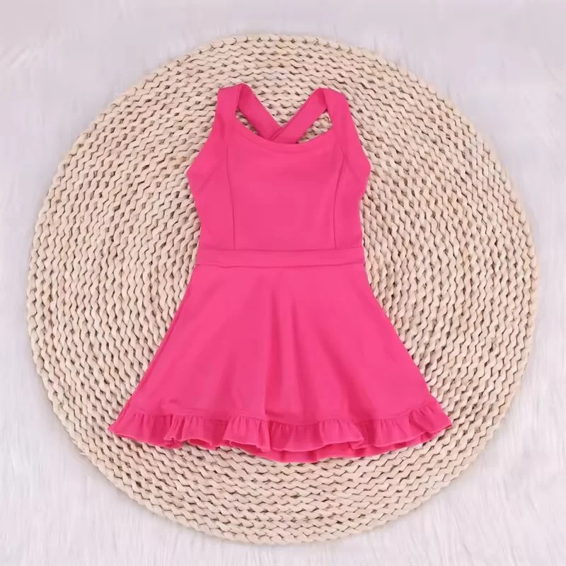 S0440 Solid rose red tracksuit dress swimsuit style Button-Front Swimsuit