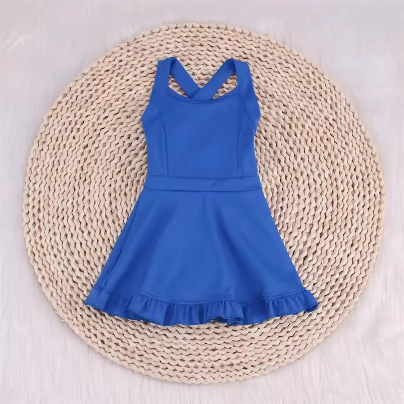 S0445 Solid blue tracksuit dress swimsuit Elegant Swimsuit Bottoms