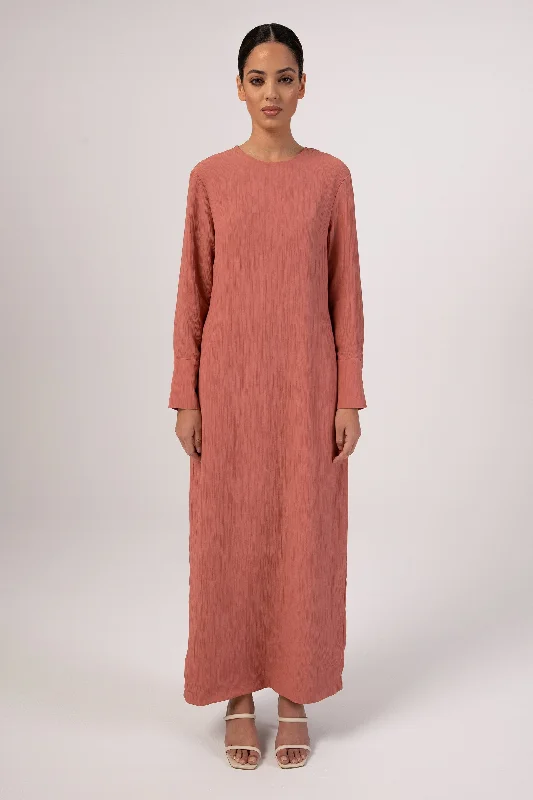 Sajda Textured Maxi Dress - Terracotta Comfortable Maxi Dress with Belt